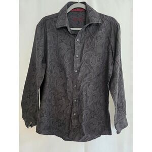 Tasso Elba Men's Dark Gray Paisley Print Long Sleeve Button Up Shirt Size XL